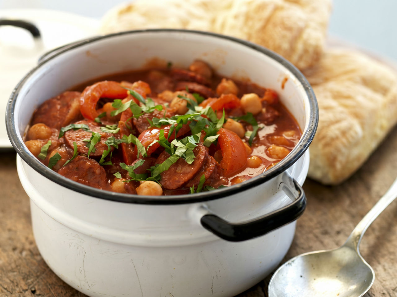 Quick Chickpea, Chorizo & Red Capsicum Stew