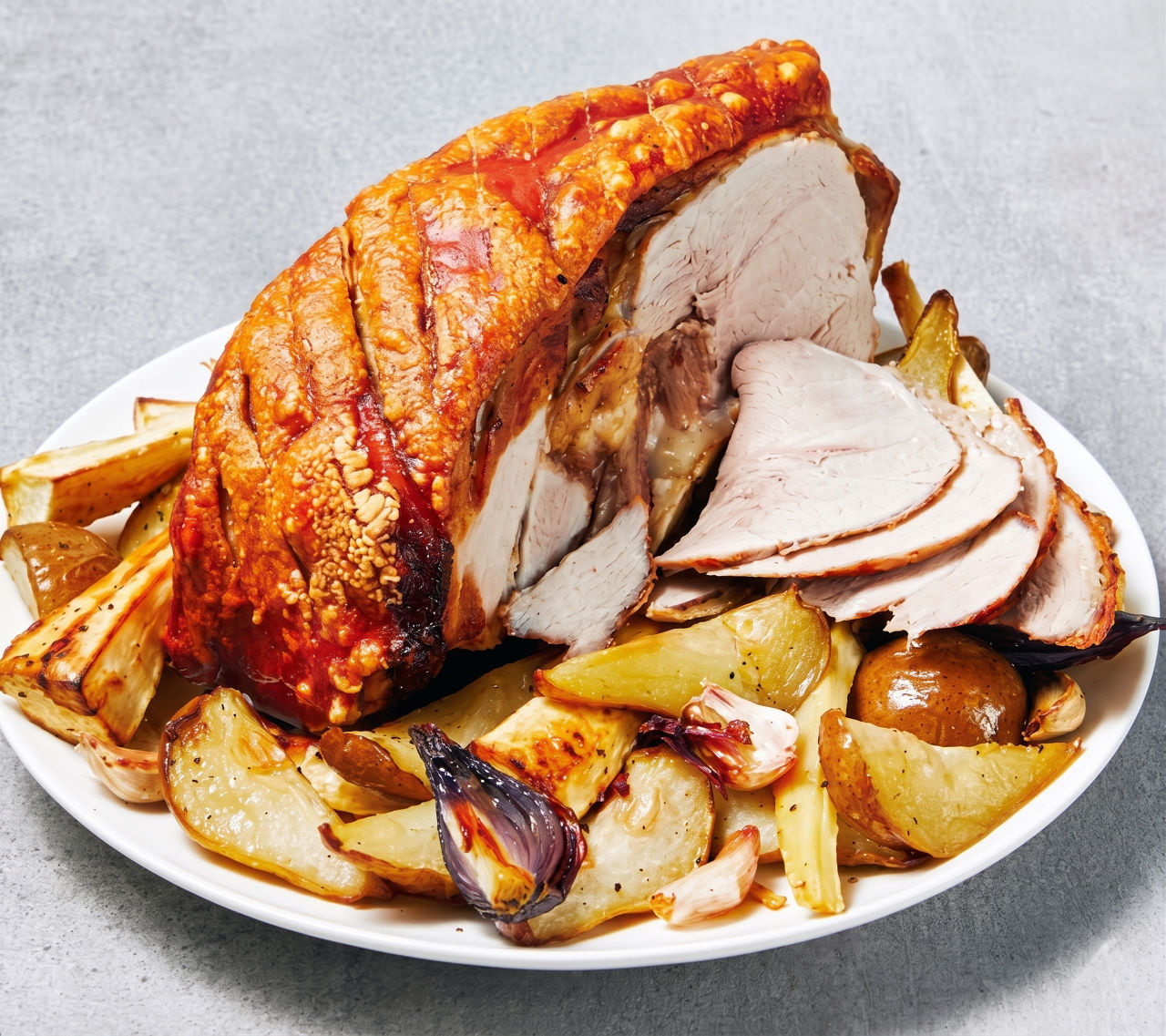 Roast Leg of Pork with Pears & Parsnips