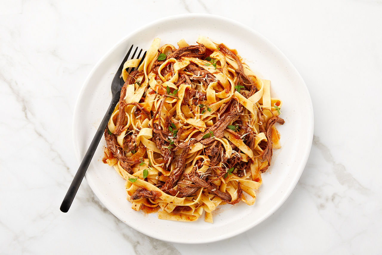 Slow-Cooked Beef Brisket with Fettuccine