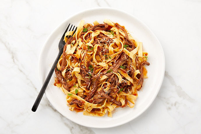 Slow-Cooked Beef Brisket with Fettuccine